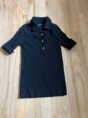 Banana Republic Black Ribbed Polo Sweater with Gold Buttons